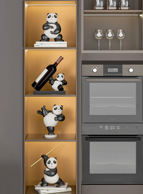 速发创意熊猫酒柜摆件套装轻奢高电客厅玄关档视柜书柜装饰品乔迁