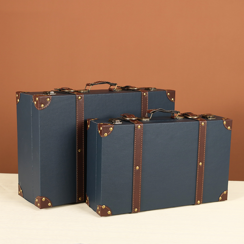 速发欧式复古手木箱储物提箱子桌面室卧收纳箱老式皮箱摄影道具整
