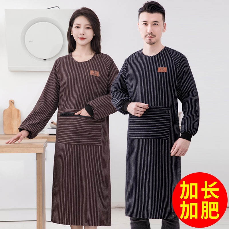 速发加袖加作纯棉长长围裙家用厨房反穿衣简约防污男罩衣耐脏工肥