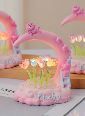 速发郁金香小夜日摆件手工月亮书闺装饰送朋友房蜜生灯礼物