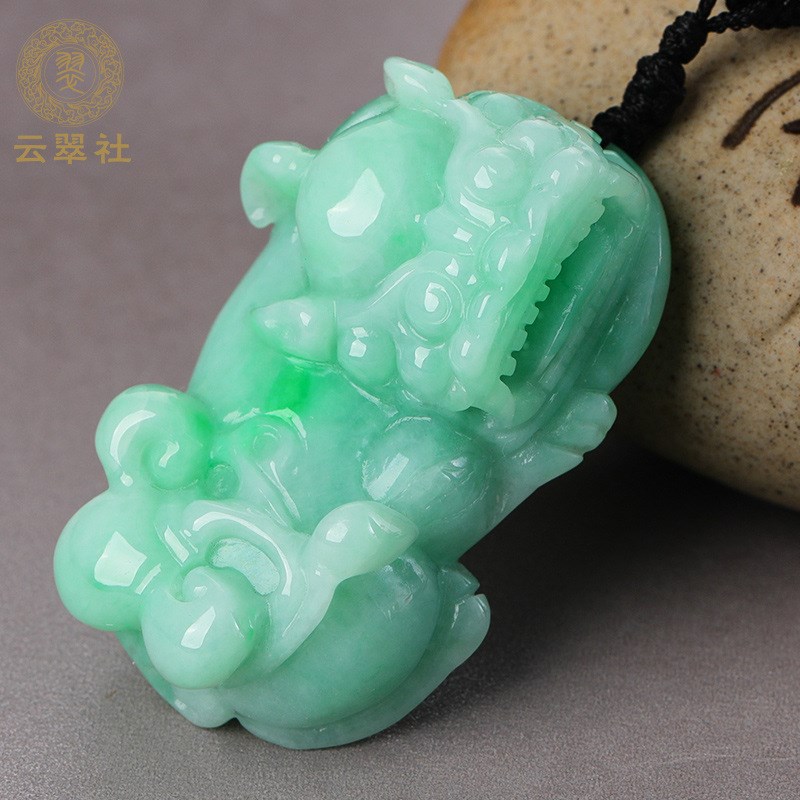 速发糯翠社翠0翡X貔貅吊坠A货云冰种绿玉坠挂件摆件