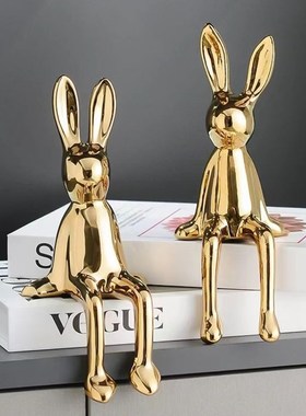 速发长耳兔坐姿摆柜轻奢高档软装家酒客厅电视柜居件高级感装饰品