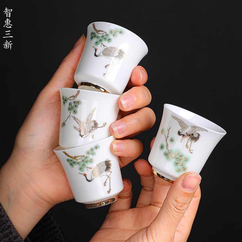 速发陶瓷茶茗杯羊脂瓷品杯主人杯薄胎个人杯功夫茶具白玉单杯茶盏