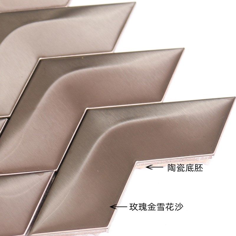 速发 约瓷奢V形金属马赛克轻砖简卫生间厨房客厅背景墙吧台餐厅墙