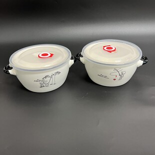 速发双耳陶瓷密鲜碗带盖保封小号可爱单个泡面碗学生碗宿舍微波炉