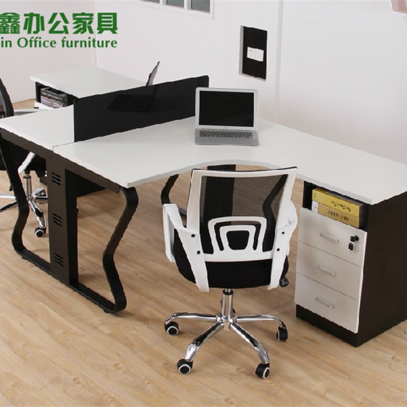 速发办人家具两公员工弧卡座黑白位形蝴蝶脚钢架四人位组合办公桌