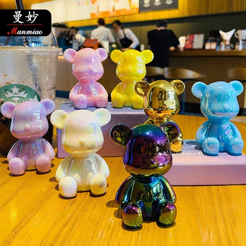 速发炫彩熊创意配爱车饰摆件桌面电镀汽可室内装饰品摆件