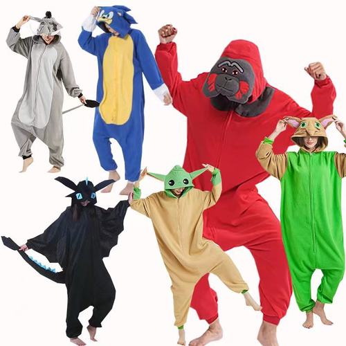 动漫卡通连体衣动物儿童恐龙独角兽索尼克毛怪睡衣法兰绒睡衣短袖