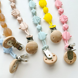 宝宝安抚奶嘴小熊硅胶防掉链 婴儿牙胶磨牙棒防丢 绳子夹子固定器