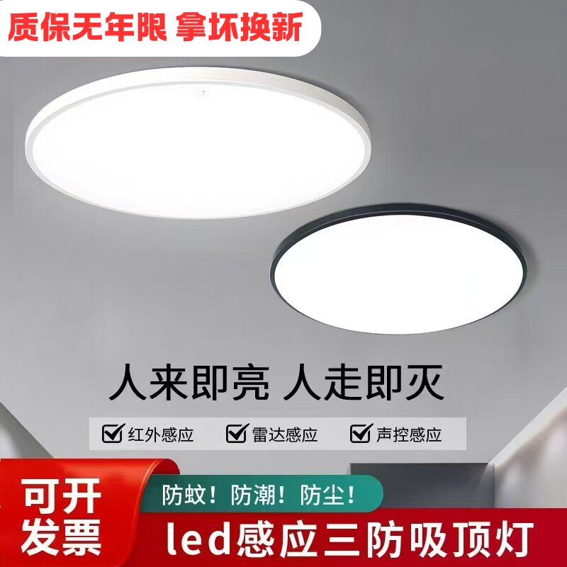 声控雷达人体感应led三防灯吸顶灯楼梯过道阳台声控雷达人体红外