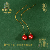 宫里上新纯银耳线朱砂耳饰女红色耳环冬季 耳坠生日本命年礼物女生