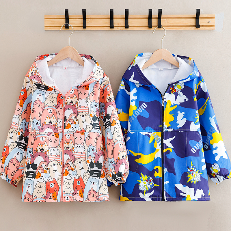 儿童长袖防水时尚罩衣围裙男女童防风四季款卡通罩衫吃饭防脏护衣