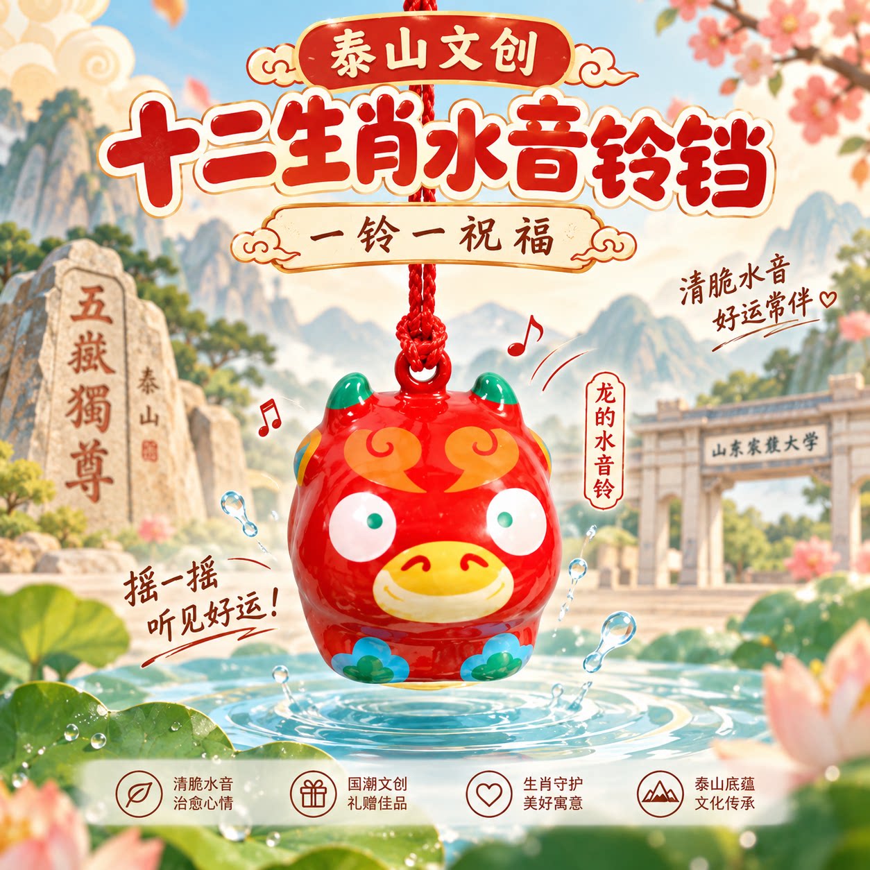泰山文创十二生肖水音铃铛挂件挂吊饰/挂饰