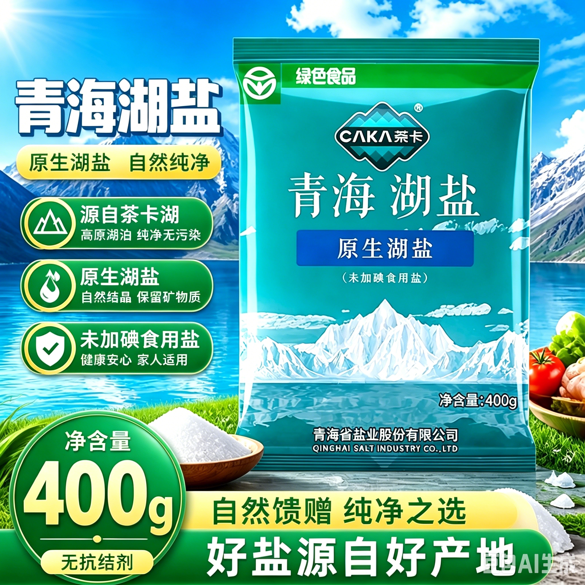茶卡青海原生湖盐未加碘食用盐0添加抗结剂炒菜调味湖盐家用食盐