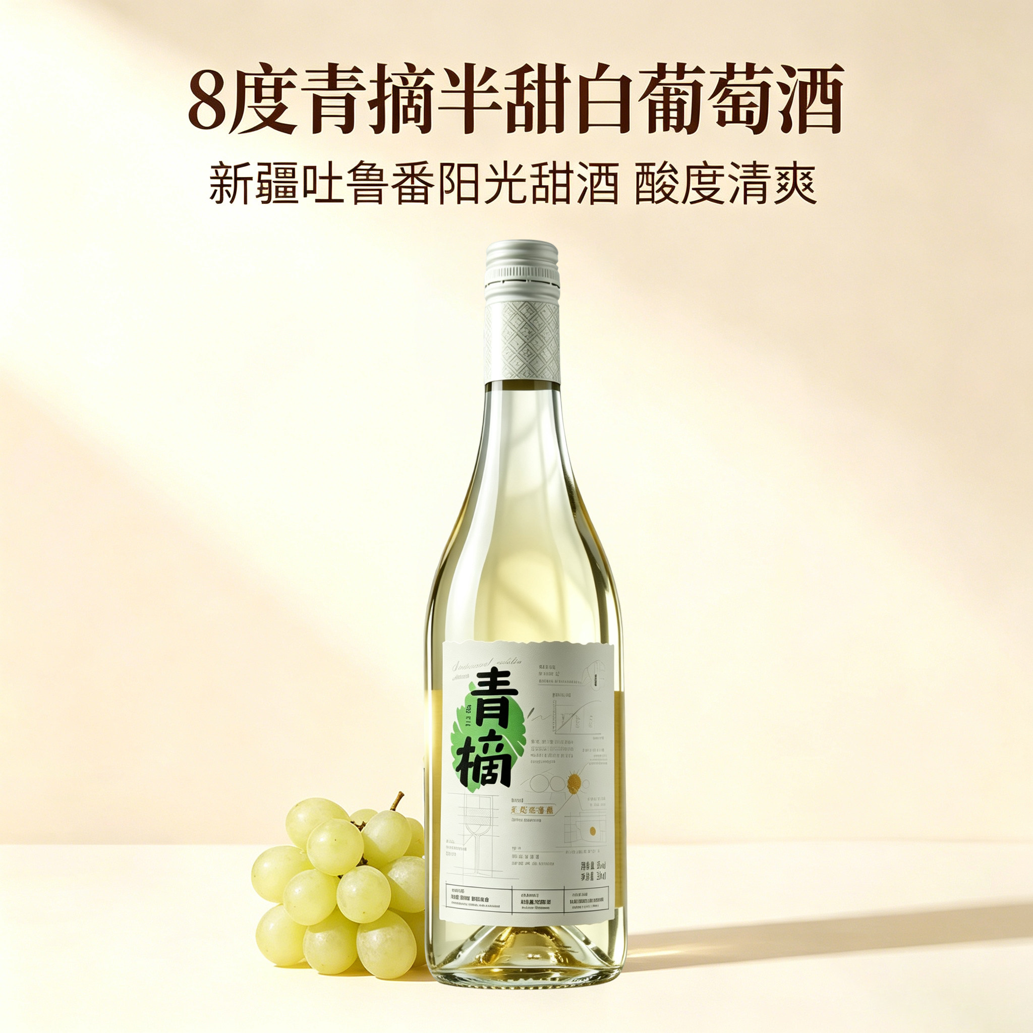 青摘半甜白葡萄酒8度低度微醺冰白葡萄酒楼兰酒庄750ml单瓶正品