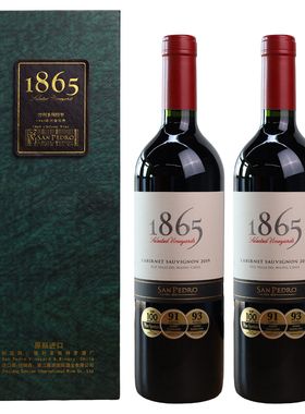 智利原瓶进口红酒圣佩特罗1865赤霞珠干红葡萄酒750ml*2瓶礼盒装