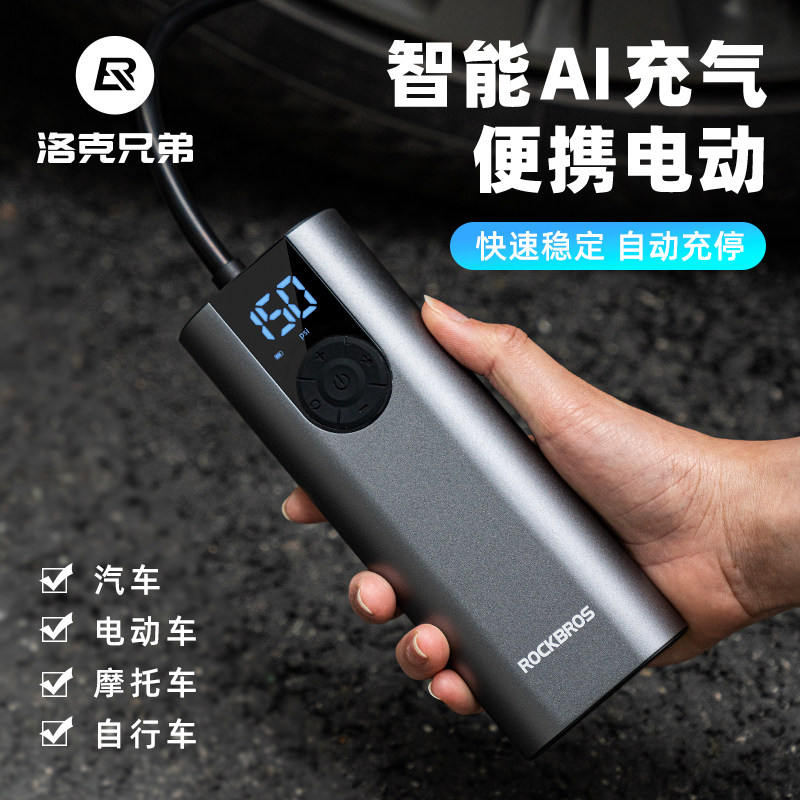 洛克兄弟电动打气筒自行车汽车摩托车高压车载充气泵充电便携家用