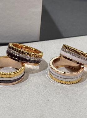 银镀18K金黑白陶瓷拼色多层戒指