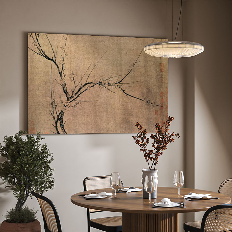 新中式装饰画客厅茶室树枝花背景墙横版挂画走廊玄关壁画古典挂图图片