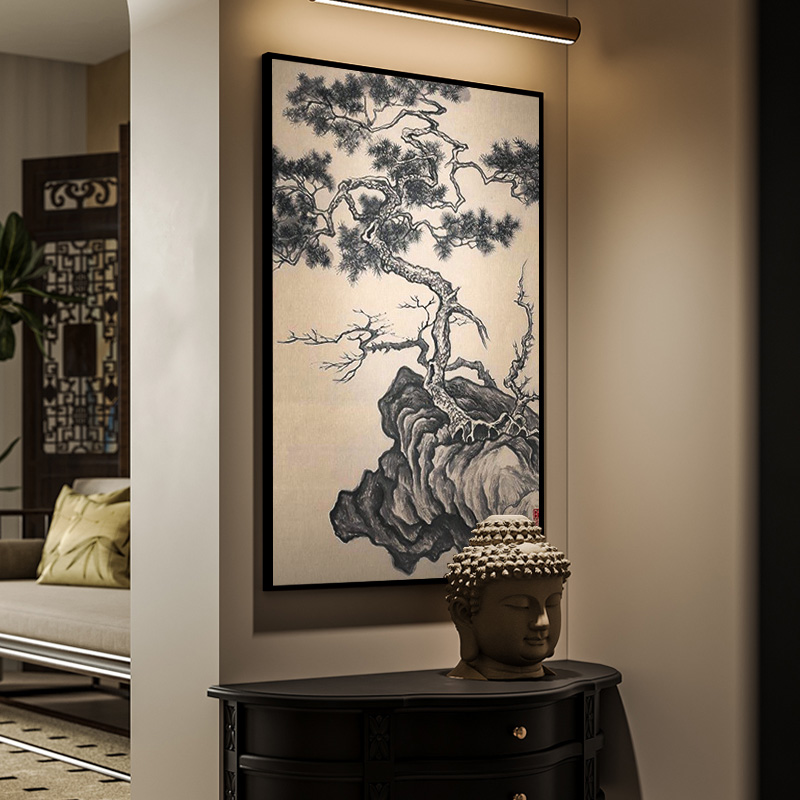 新中式宋氏美学挂画客厅玄关装饰画中古卧室茶室背景墙壁画苍松图