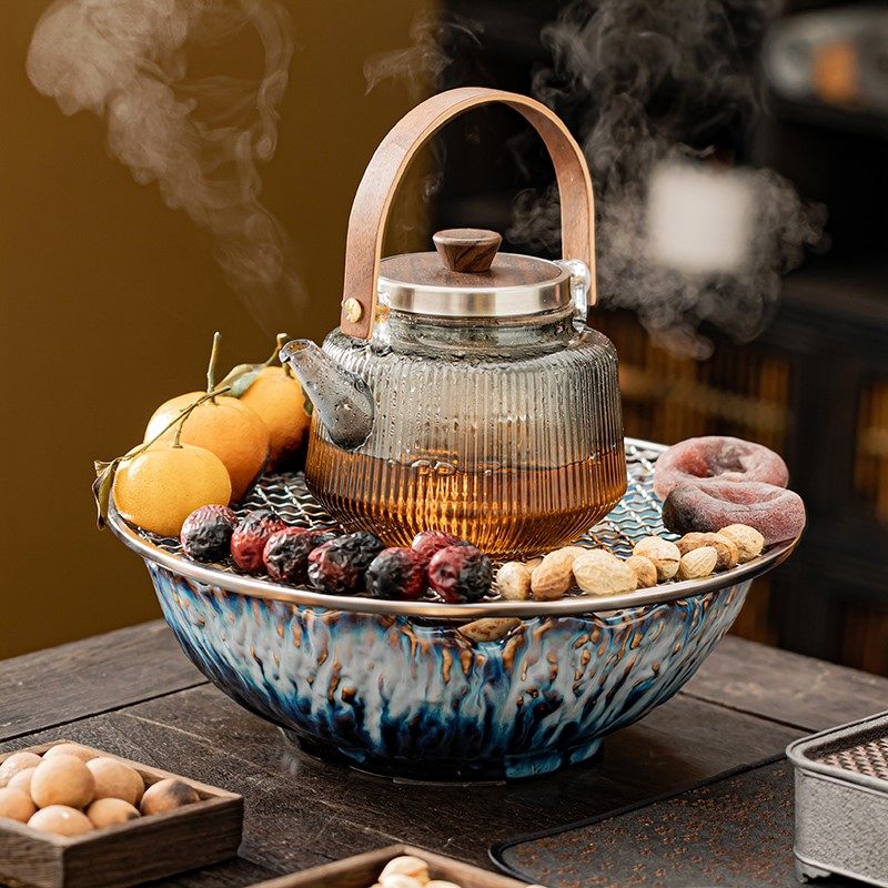 办公围炉煮茶器具户外全套烤茶烤家用电陶炉玻璃煮茶器套装奶茶壶