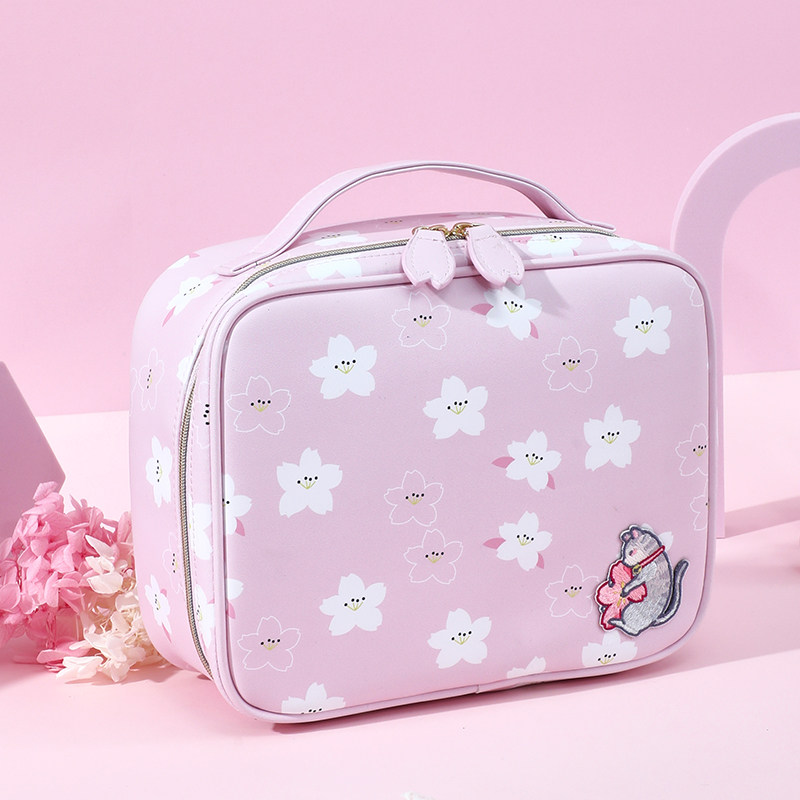 日本软妹可爱猫咪化妆包女卡通大号手包旅行便携大容量粉色收纳包