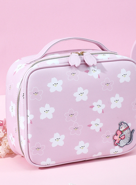 日本软妹可爱猫咪化妆包女卡通大号手包旅行便携大容量粉色收纳包