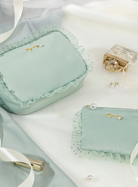 raiponce日本绿色波点迷你化妆包小号便携女收纳包高级感大容量