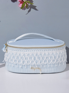 日本蕾丝条纹化妆包2026新款收纳包便携旅行多功能手包超大高级感