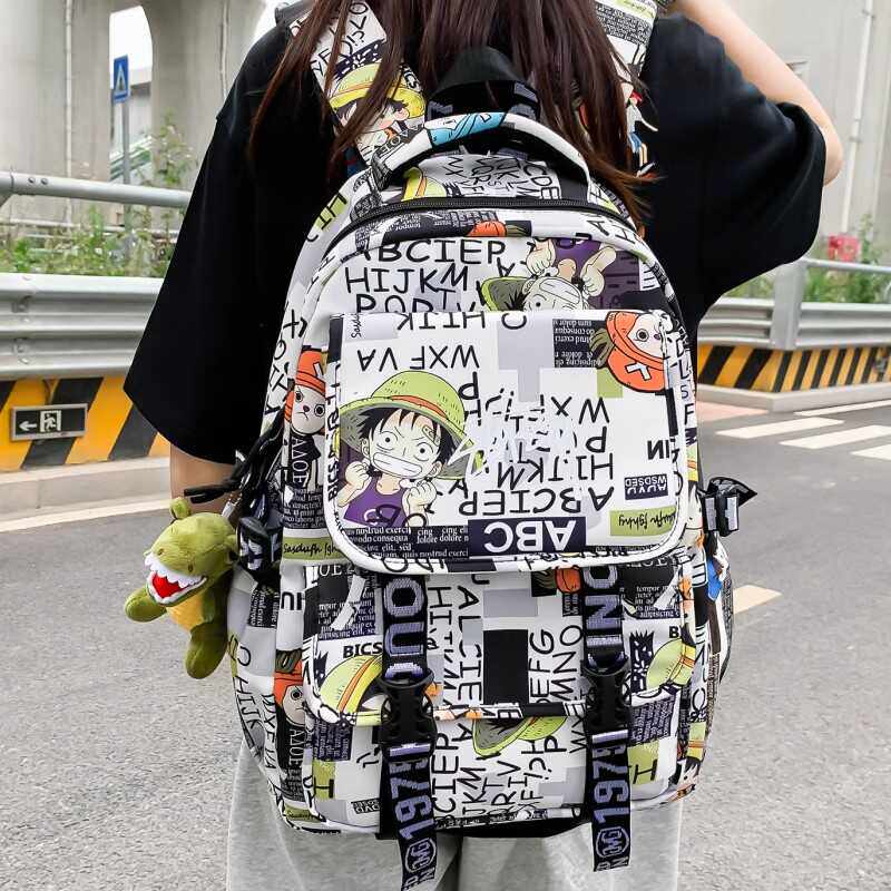 法国Fad Karan动漫书包男女大容量海贼王涂鸦背包初高中生双肩包