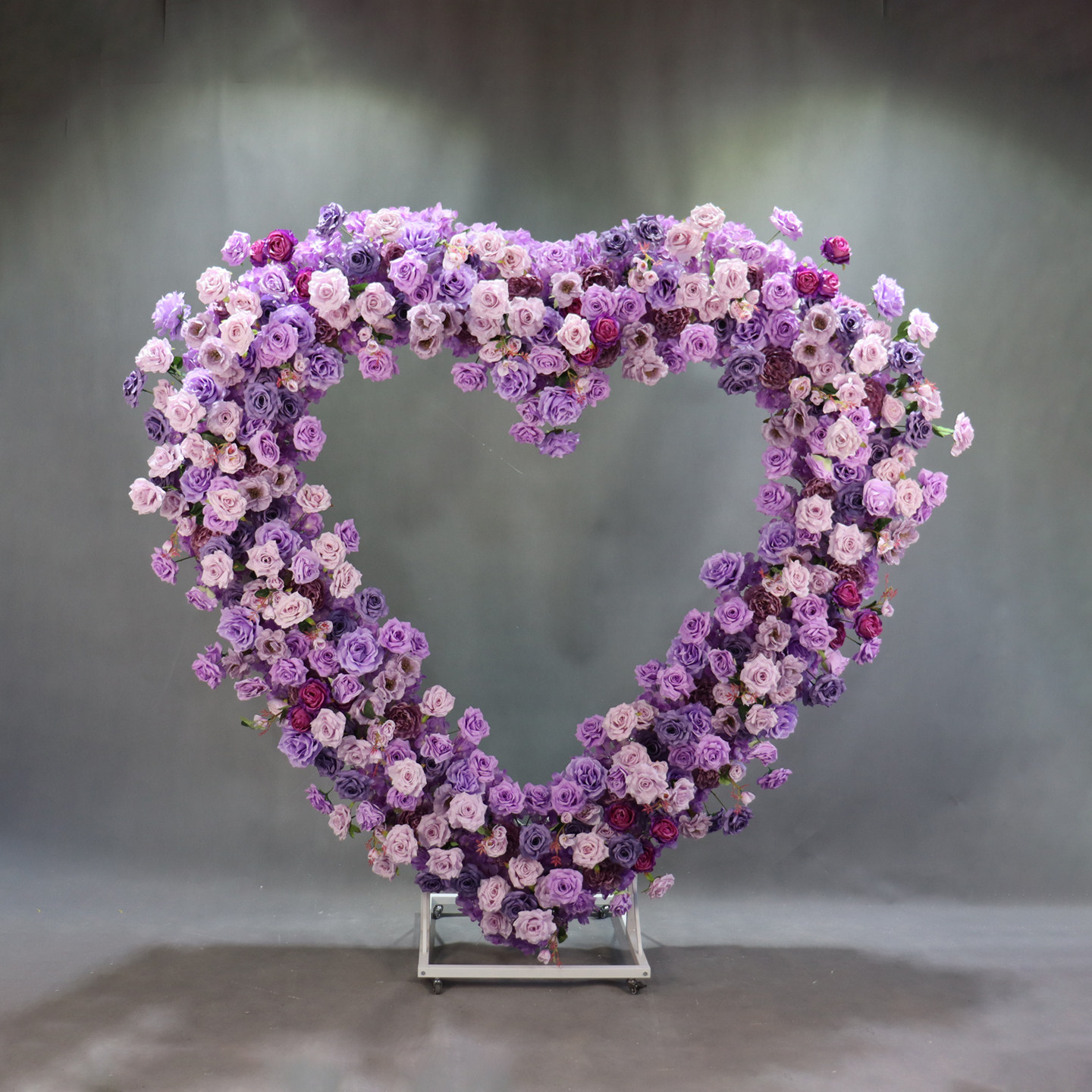 新款婚庆道具平面心形拱门花艺铁艺双杆架子户外婚礼气球派对装饰