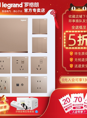 罗格朗开关插座面板墙壁开关USB五孔家用86型16a空调插逸景玫瑰金