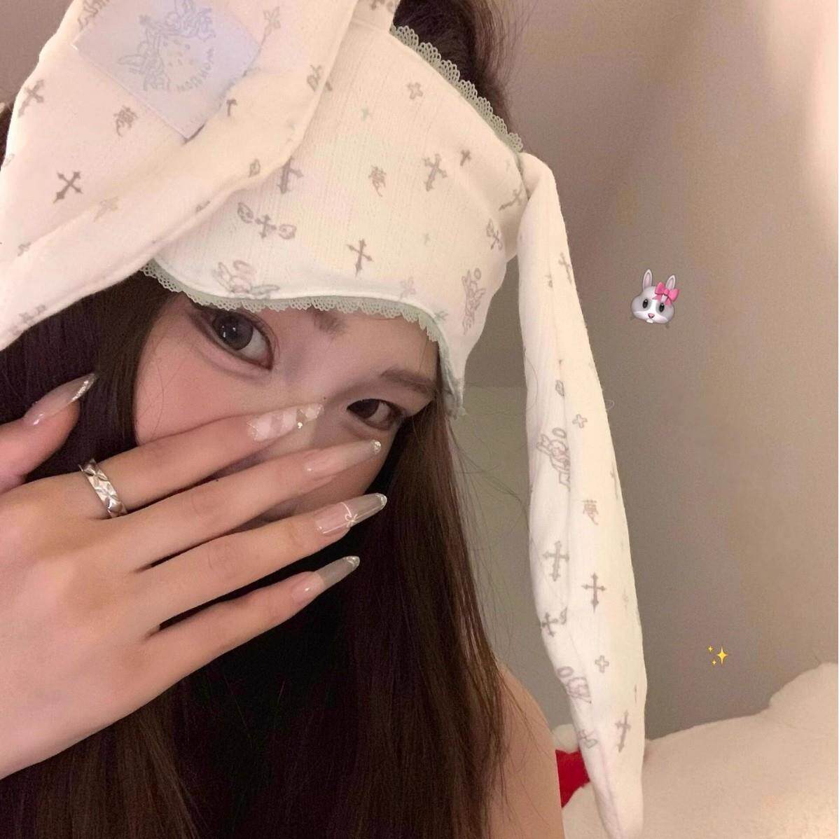甜妹兔耳朵花边眼罩ins风卡通可爱学生元气少女睡觉遮光眼罩/护额