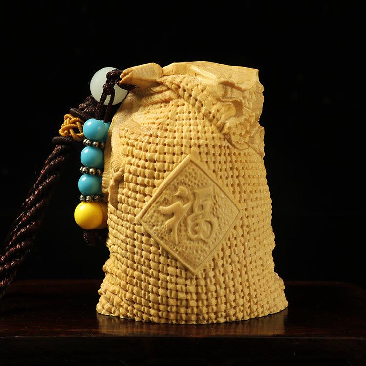 黄杨木雕福袋工艺品送礼把玩件摆件挂件手把件钱袋精品