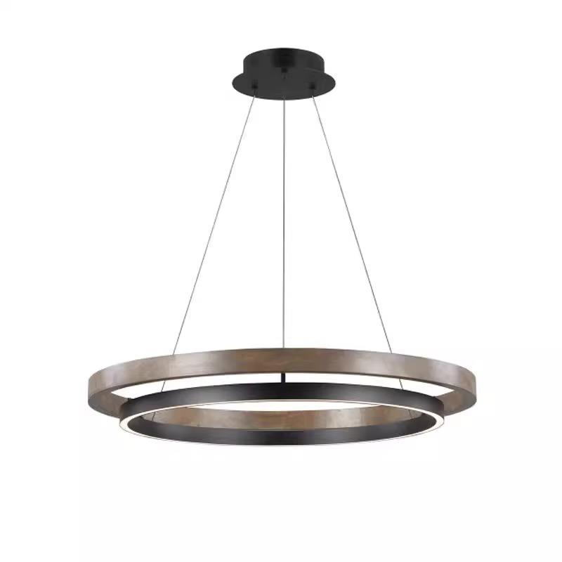 现代简约新中式木纹色客厅吊灯设计师样板房餐厅卧室书房圆环吊灯