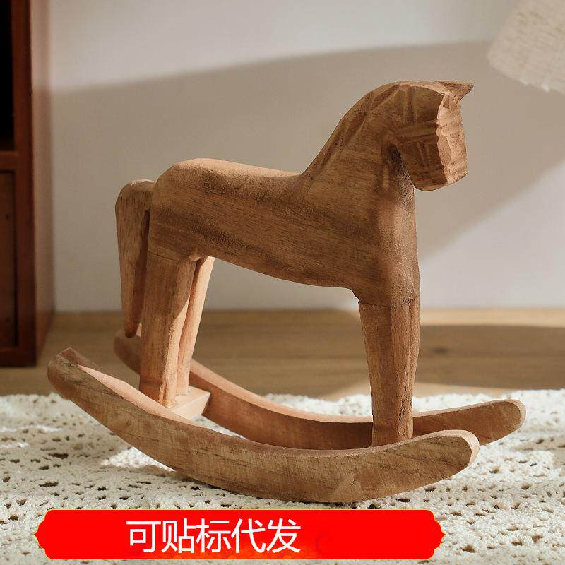 地中海风格摇马木马桌面摆饰家居装饰松木摇马工艺品马到成功摆件