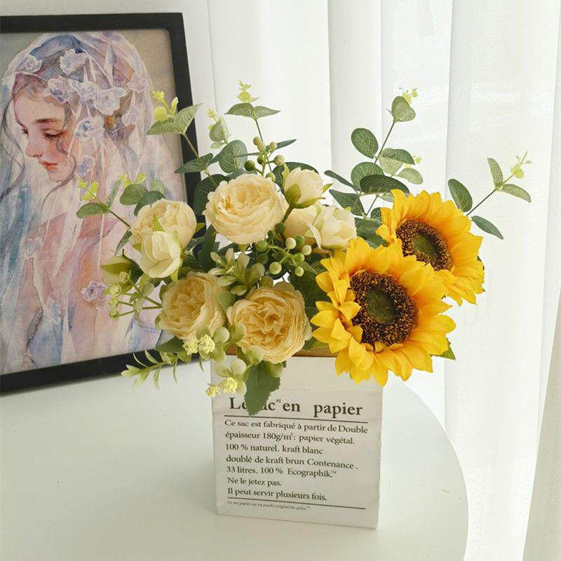 ins风向日葵假花束客厅餐桌花艺摆件假花卧室装饰品摆件拍照道具