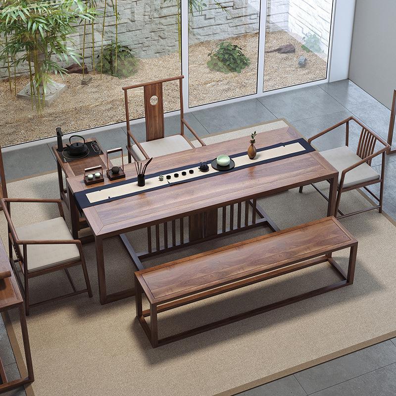 老榆木茶楼桌子泡茶桌禅意茶台茶几实木茶室家具新中式茶桌椅组合