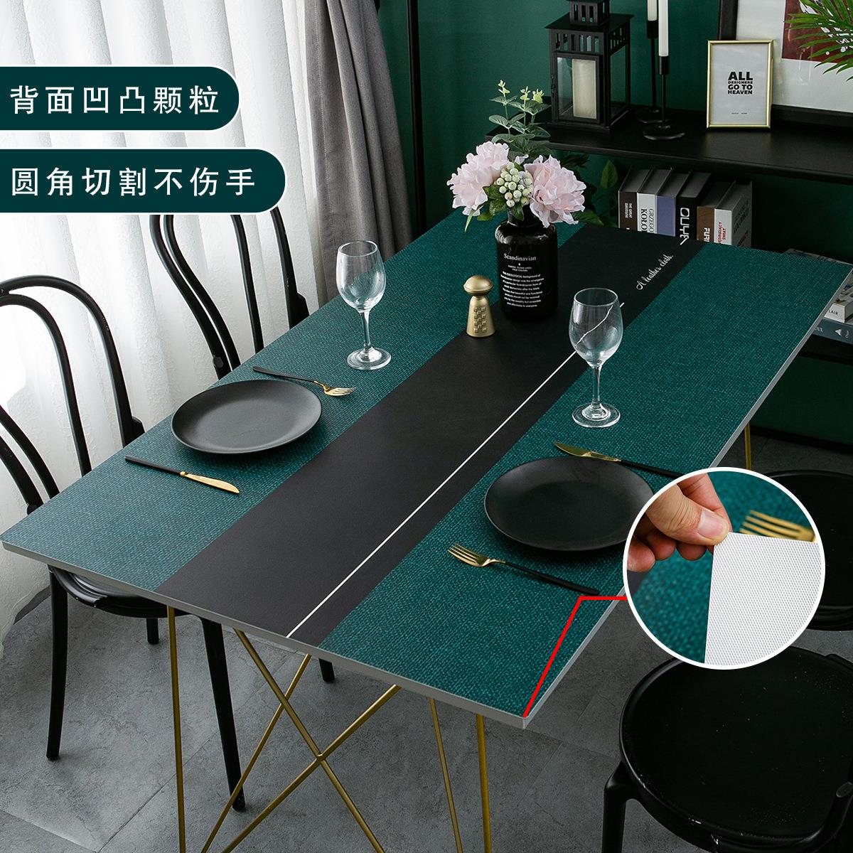 工厂PVC墨绿仿皮革桌布防油餐桌布家用现代简约仿皮革桌垫