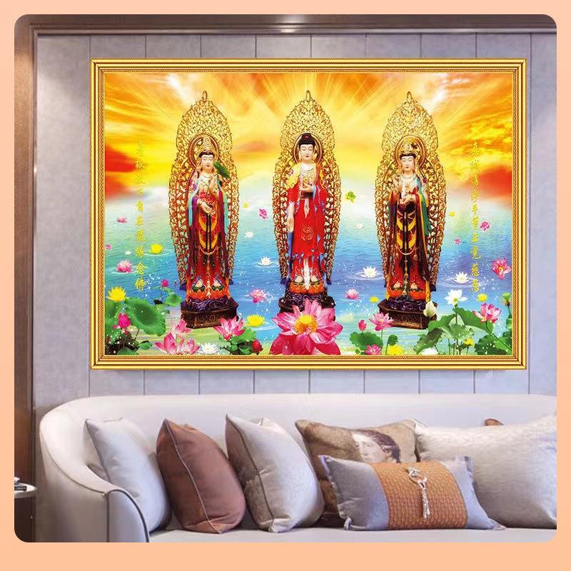 ▹西方三圣画像家用结缘佛像壁画防水自粘贴画阿弥陀佛三宝菩萨