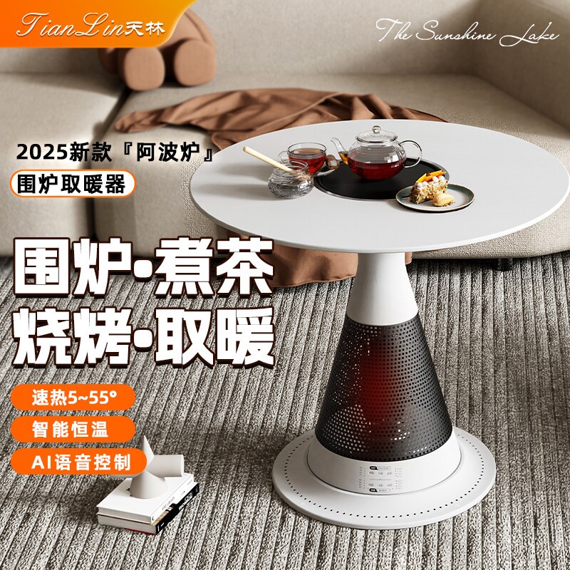 天林2025新款围炉煮茶取暖器阳台室家用一体电炉省电烤火炉桌子卧