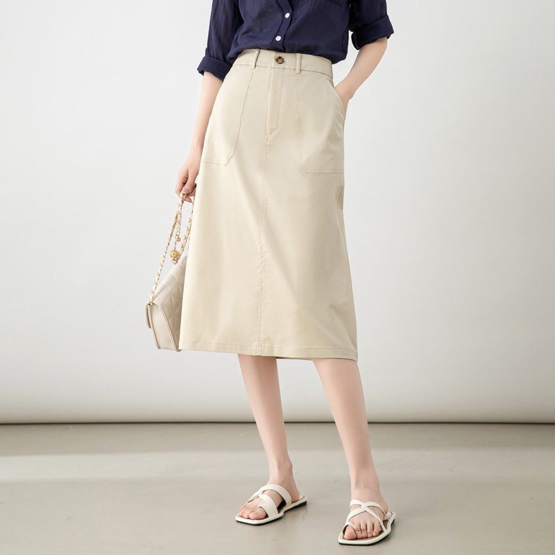 半身裙女春夏2026新款高腰显瘦天丝棉小个子中长款休闲通勤a字裙