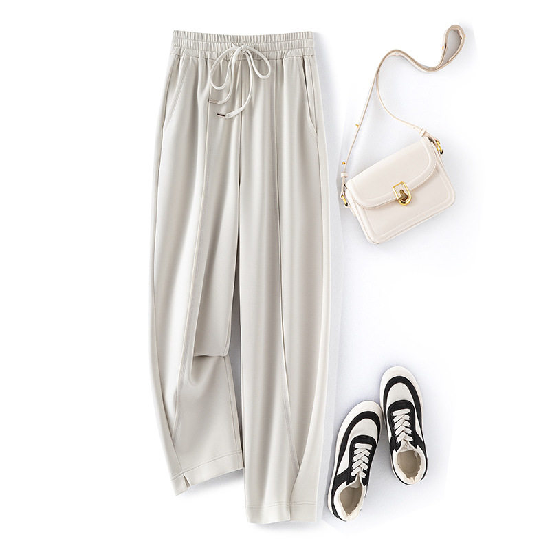 白色窄版香蕉裤女25春季宽松莫代尔休闲弯刀卫裤小个子九分运动裤