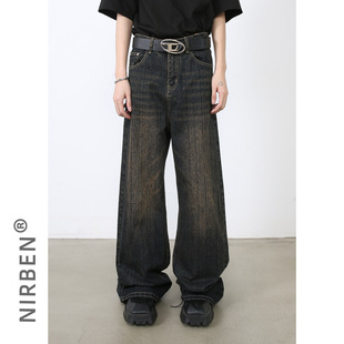 nirben牛仔|新品美式痞帅裤子男高级感欧美街头复古牛仔裤潮牌
