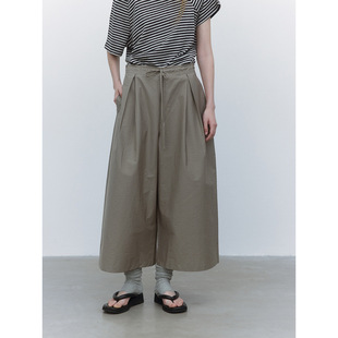 休闲高腰系带简约纯色棉锦混纺九分阔腿裤 新款 夏季 H8459 玳禾