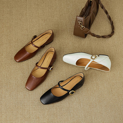 羊皮玛丽珍鞋女2025春季新款时尚休闲平底浅口单鞋jk制服小皮鞋女