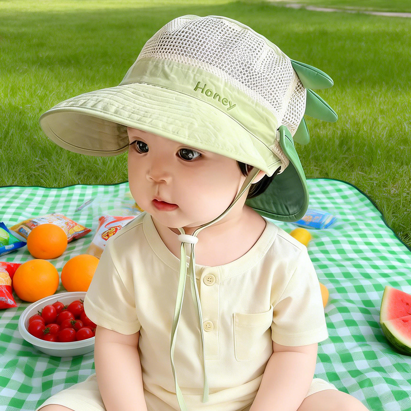 大檐宝宝帽子夏季网眼渔夫帽男童女婴儿女童防晒遮阳帽太阳帽薄款