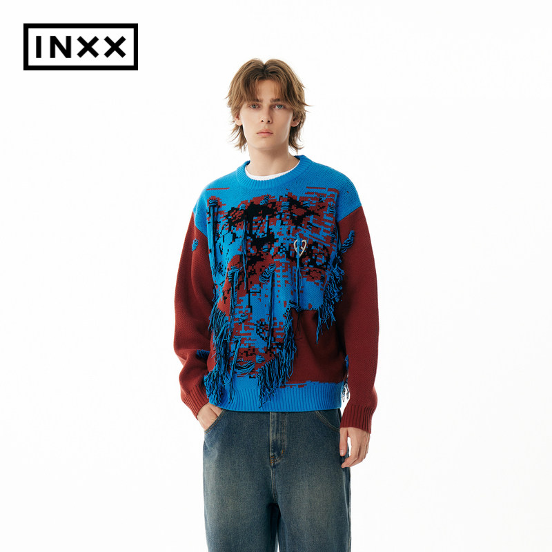 【INXX】APYD冬新品甲骨文提花宽松针织衫男女同款毛衣APE4061335