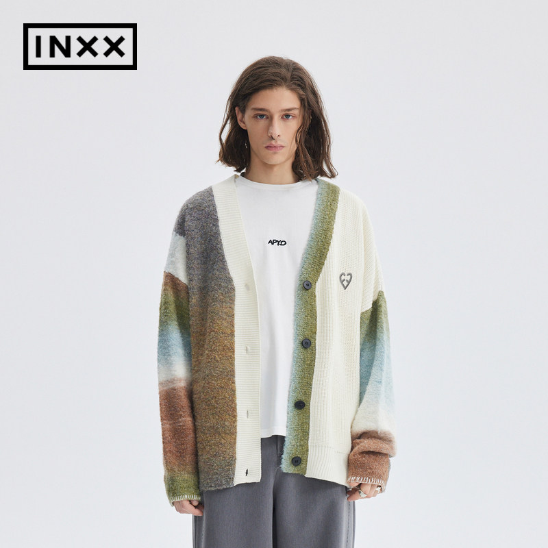 【INXX】APYD潮牌新品彩色拼接开衫针织衫男女同款毛衣APE4060877