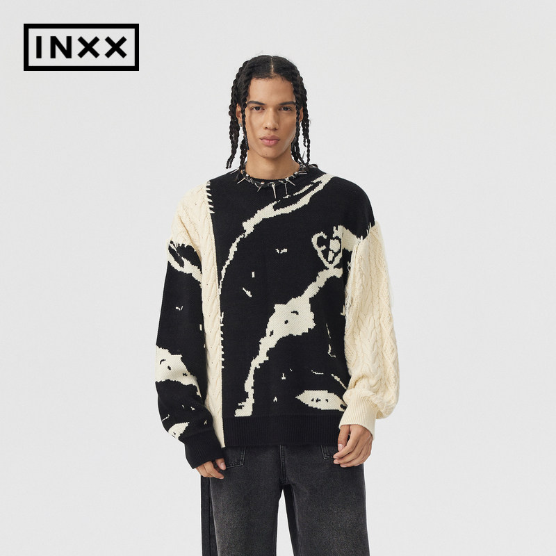 【INXX】APYD潮牌新品不对称拼接针织衫男女同款毛衣APE4060860